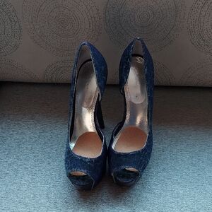 Elegant Blue Peep-Toe Heels